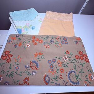 Miscellaneous set of three vintage Pillowcases, Brown floral Cannon, peach Lace